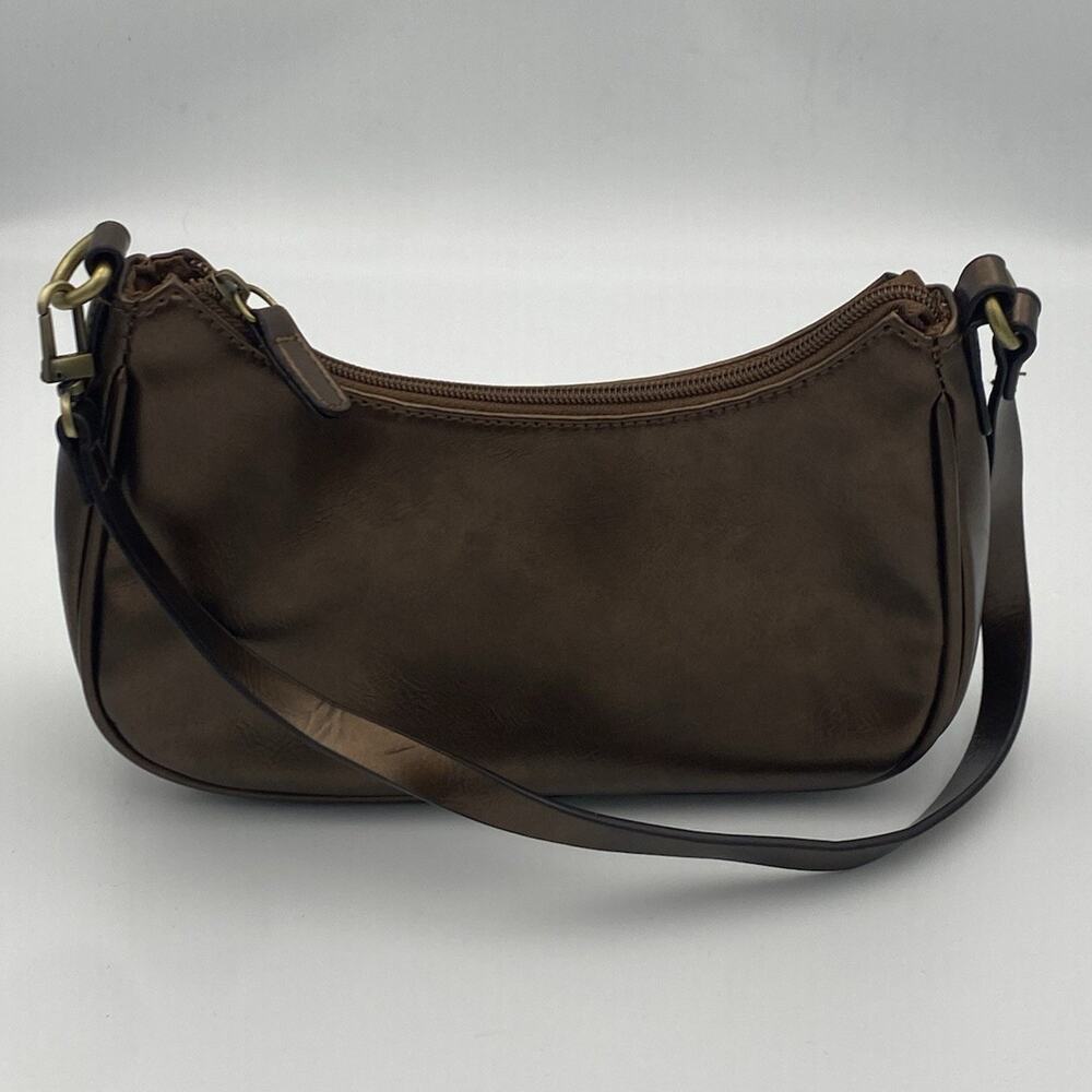 Relativity Brown Solid Pattern Shoulder Bag Zipper Gold Hardware Small